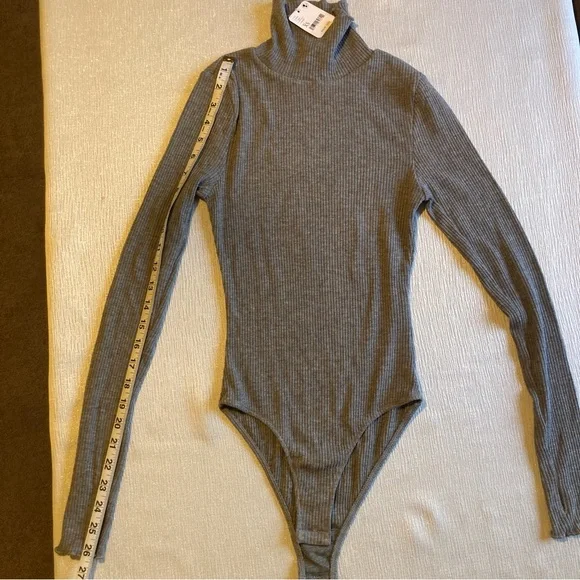 Free People Intimately Ribbed Grey Turtleneck Bodysuit NWT - Picture 7 of 8